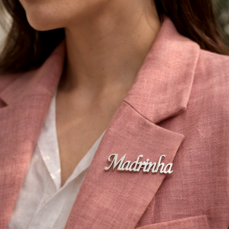 Handmade 925 Sterling Silver Madrinha Name Brooch Pin